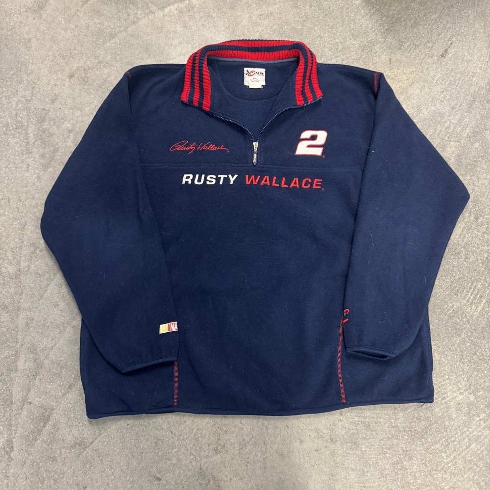 Rusty Wallace Chase Authentics Nascar Vintage Fleece Jacket Men's Quarter Zip XL